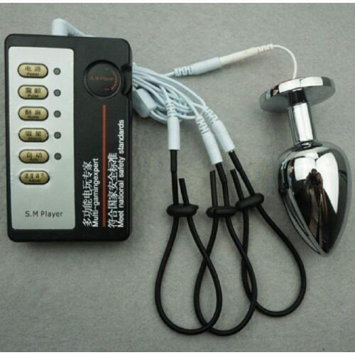 Electric Shock Pulse Stimulator Metal Anal Plug Penis Lock Ring Massager Sex Toy great sex stimulation and pleasure