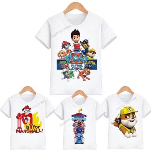 Paw Patrol Childrens Clothes Boy Anime Mashall Ryder Chase Rubble T-Shirt Boy Girl Tees Top Cotton Short Sleeve Tshirt