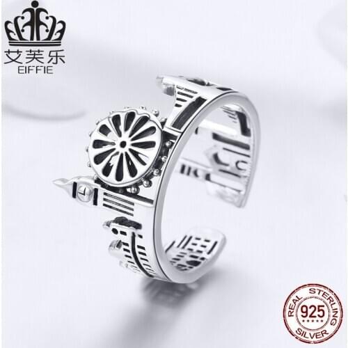 100% sterling silver creative adjustable ring architectural style personality punk style casual ring wedding engagement ring
