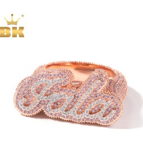 THE BLING KING Personalize Script Bubble Letter Ring Full Iced Out Bling CZ Name Party Custom Rings Hiphop Jewelry For Men