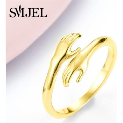 Gold Color Love Hug Open Rings For Women Couple Jewelry Unique Double Hand Fnger Rings Adjustable Knuffel Ring Accessory Gifts