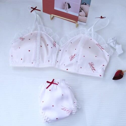 Small Breast Lolita Comfortable Japanese Bra & Panties Set Wirefree Soft Underwear Sleep Intimates Set Cute Pink White