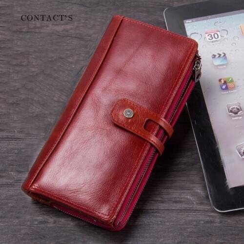 Genuine Leather Wallet Fashion Tri-fold Leather Ladies Wallet Cowhide Casual Buckle Clutch Money Bag