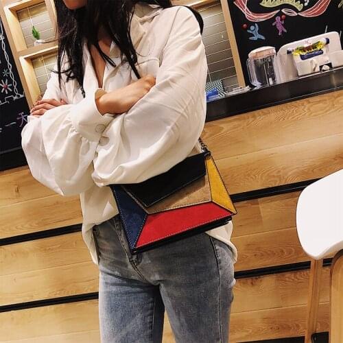 Leather Patchwork Women Messenger Bag Retro Matte Crossbody Bags For Women Chain Strap Shoulder Bag Flap Criss-Cross Bag