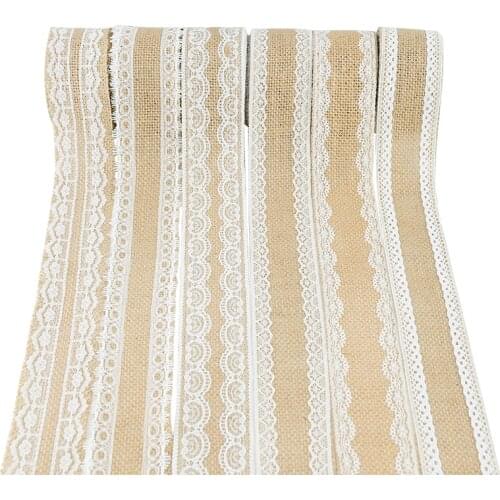 2m*5cm Jute Burlap Rolls Hessian Ribbon With Lace Vintage Rustic Wedding Decoration Ornament Burlap DIY Home Party Decor