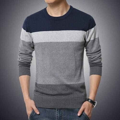 M-3XL 2020 Winter Casual Mens Sweater O-Neck Striped Slim Fit Knitwear Mens Sweaters Pullovers Pullover