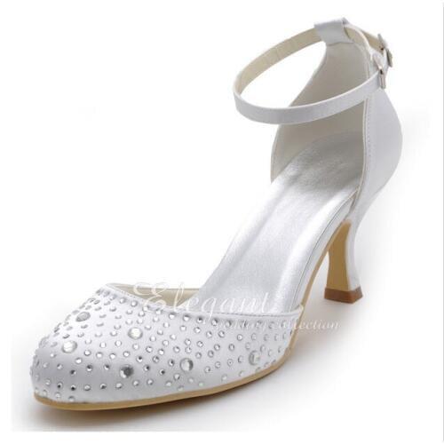 Round Toe Cute Bridal Dress Shoes Party Banquet High Heel Shoes Ankle Strap Sexy Satin Wedding Dress Shoes