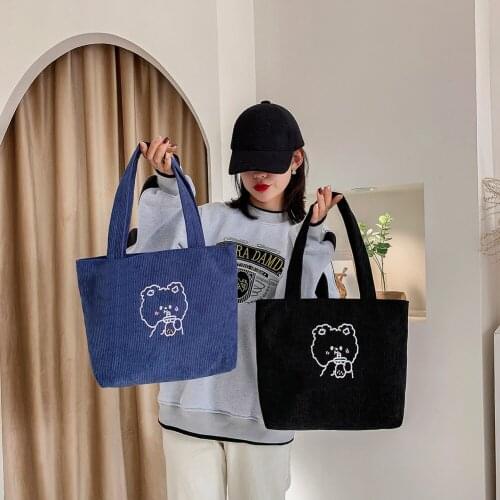 Fashion Women Corduroy Pure Color Tote Shopping Bag Casual Ladies Shoulder Bags Handbag