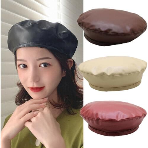 Fashion Felt Pu Leather Beret Hat Women Cap Female Ladies Beanie Beret Girls for Spring and Autumn