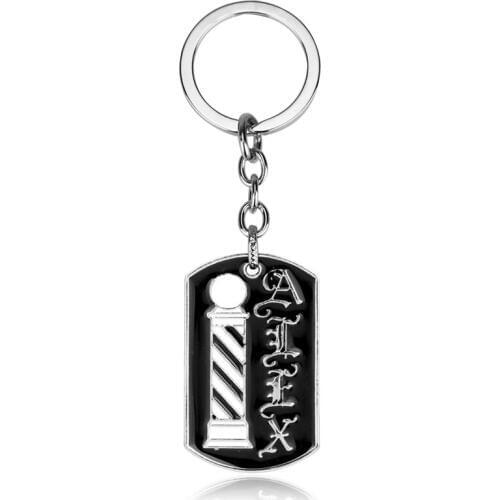 MQCHUN Braber Keychain Barber Shop Pole 3D Dog Tag Pendant Key Chain Keyrings Barber Pole Hairstyle Jewelry for Men Gift-50