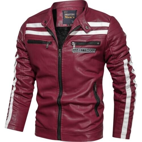 Men Leather Jacket Plus velvet Winter Leather Coat Men Colorblock Motorcycle Jacket Slim Flit Casual Jacket High Quality Clothes