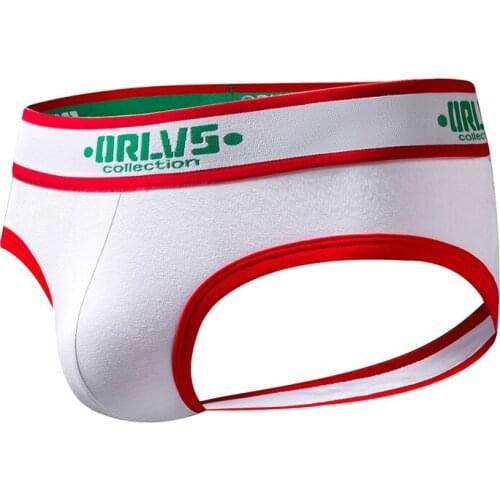 2020 ORLVS Brand Mens Erotic Gay Underwear Breathable Front Cotton Thongs Pouch Panties Double Band Bikini Briefs OR173