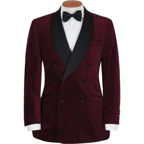 Latest Coat Pant Designs Burgundy Velvet Men Suit Smoking Jacket Prom Tuxedo Slim Fit 2 Piece Custom Groom Blazer Suits Ternos