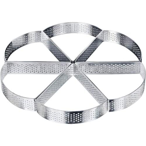 Set of 6 Fan Shaped Perforated Tart Ring, Stainless Steel Mousse Ring, DIY French Dessert Pizza Cheese Mousse Mold