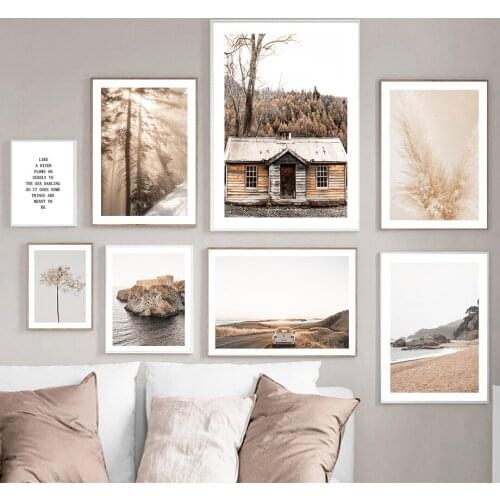 Beach Reed Flower Forest Building Car Wall Art Canvas Painting Nordic Posters And Prints Wall Pictures For Living Room Decor
