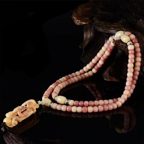 Natural Camel Bone Buddha Beads Bracelet Blood Color Barrel Beads 108 Mala DIY Camel Bone Dragon Pendant Long Necklace Jewelry