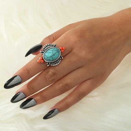New Fashion Retro Blue Stone Alloy Ring Silver Color Jewelry for Women Birthday Party Gifts