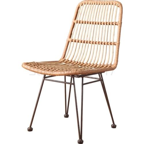 Dining chair rattan hand woven imitation rattan iron balcony leisure chair household indoor simple rattan chair