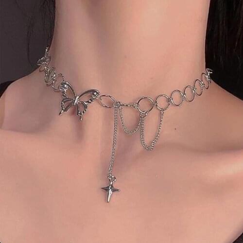 Han Zhishang star Butterfly Necklace womens indifference hip hop design clavicle chain temperament net red circle neck chain