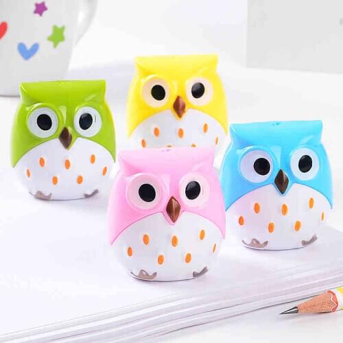 4 Color Cute Lovely Owl Plastic Pencil Sharpener Creative Stationery for School Kids Random Color Support Wholesale