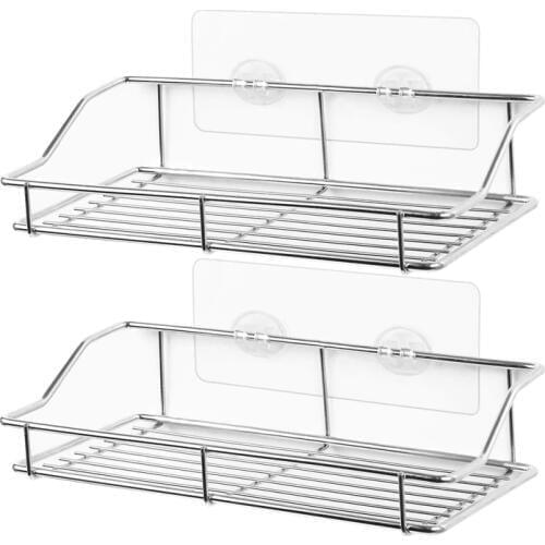 Bathroom Shelf, Wall Mounted Shower Caddy Traceless Adhesive, No Drilling Storage Organizer Rack Stainless Steel Kitchen, Bath