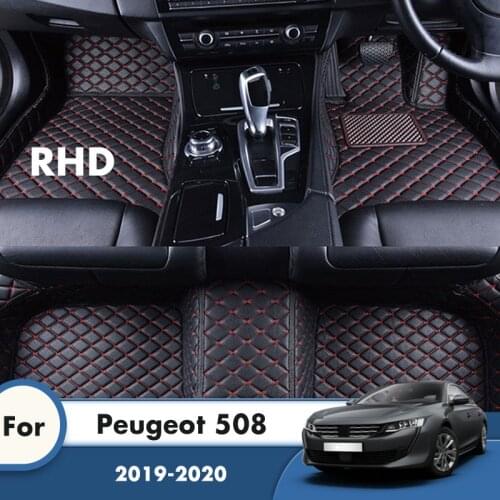 RHD Carpets For Peugeot 508 2020 2019 508L Artificial Leather Waterproof Car Floor Mats Custom Styling Car Accessories Interior