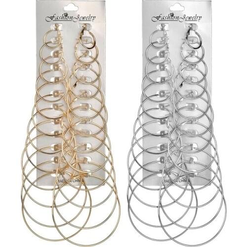 Simple Punk Style Mix Size Big Circle Hoop Earring Set for Women 12 Pair /Set Brincos Round Earrings Party Jewelry Gift