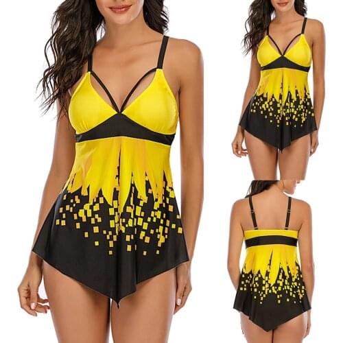 Sexy Bikinis Womens Swimsuit Gradient Print BIkini Sets Textured Scalloped Tankini Swimwear Beachwear Bathing Suit Biquini 2021