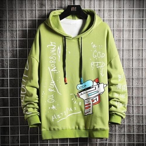 Mens Hoodies 2020 New Graphic Hooded Sweatshirt Hip Hop Harajuku Streetwear Green Hoodie Men Sweatshirts