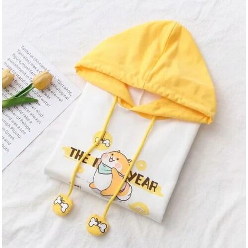 Oversize Cartoon Corgi Shiba Inu Dog Print Japan Preppy Style Long Sleeve Autumn Hoodie Pullover Sweatshirt Plus Size Cute 2021