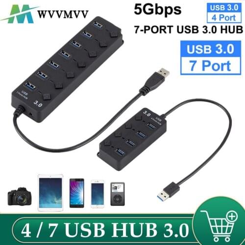 USB Hub 3.0 7 4 Port High Speed Multi Splitter Power Adapter Switch LED Indicator For Pc MacBook Laptop Computer Accessories