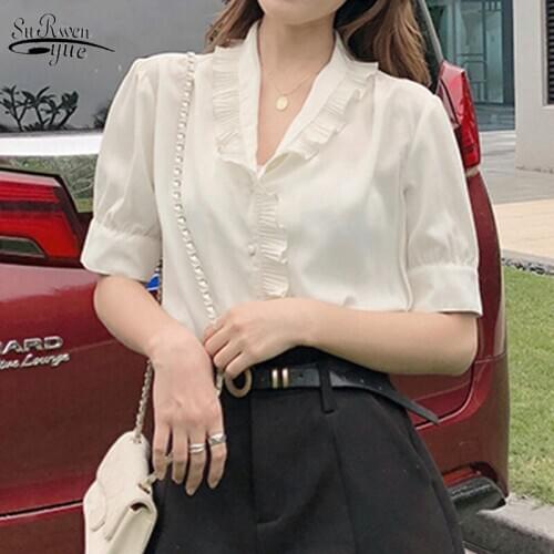 Vintage Short Sleeve Chiffon Shirts Blusas Mujer De Moda 2020 Blouse Women Plus Size Shirt Elegant Women Clothes 10021