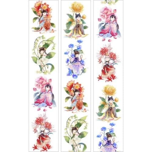 Fairy Ancient Style Flower Girl Washi Tape for Card Making Bullet Journal DIY Scrapbooking Decorative Sticker