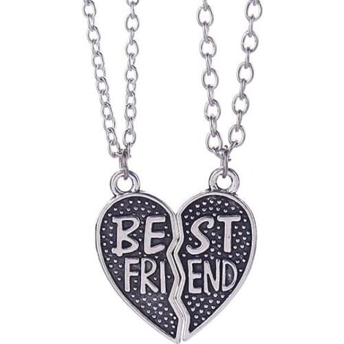 Yingwu Unisex 2Pcs Bff Necklace Heart Pendant Best Friends Letter Necklace Women Metal Couple Harf Kolye Chain Jewelry Men