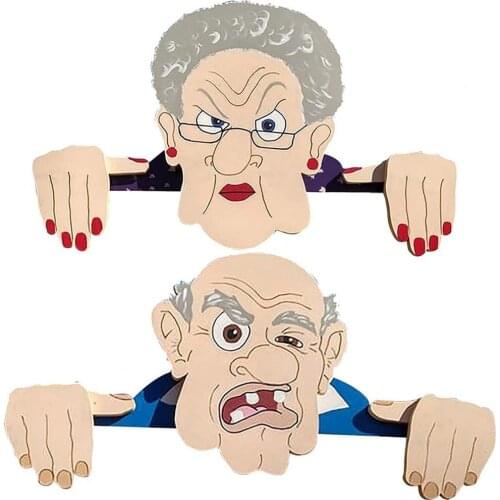 Fence Signs Old Men Lady Funny Resin Garden Fence Ornament Topper for Home
