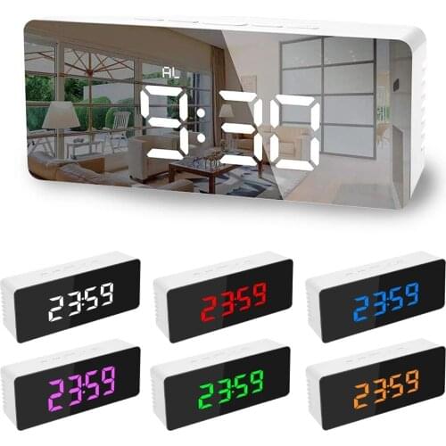 Mirror LED Alarm Clock Digital Snooze Table Clock Wake Up Light Electronic Large Time Temperature Display Display Night Clock