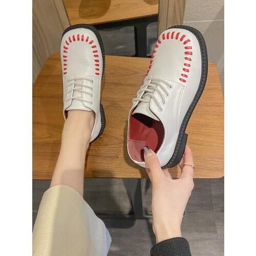 British retro ladies small leather shoes summer single shoes college style all-match thick-soled lace-up casual shoes hot sale