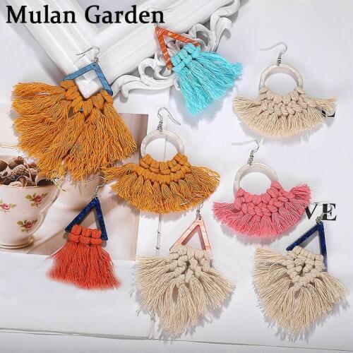 M&G 12 Patterns Cotton String Weaving Alloy Earrings Bohemian Tassel Geometric Pendant Earrings Women Accessories Birthday Gifts