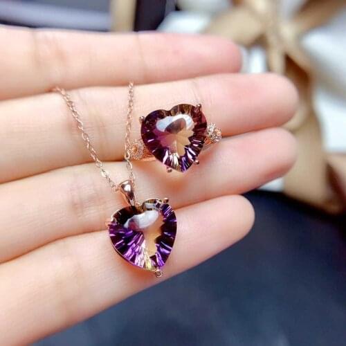 MOONROCY Colourful Crystal Ring Necklace Jewelry Set Purple Oval Rose Gold Color Trendy for Women Gift Dropshipping