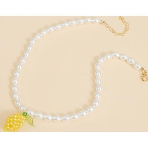ZA Necklace New Fashion White Pearl Chain Necklaces Women Trendy Handmade Yellow Pineapple Pendant Necklace Party Jewelry Gifts