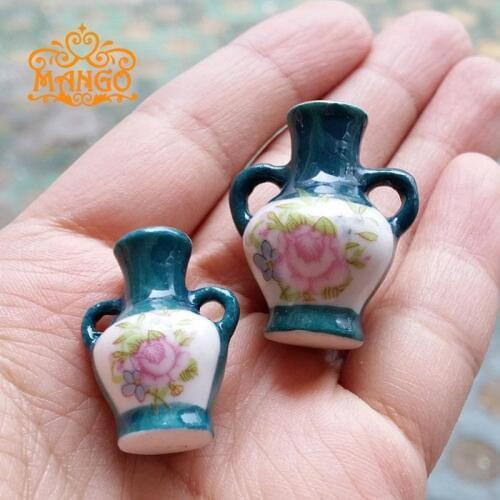 1:12 Dollhouse Miniature 2 PCS of Porcelain brown Decoration Vase free shipping
