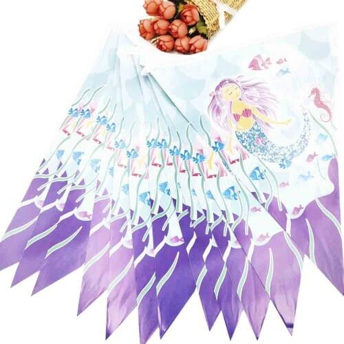 1pcs Mermaid Banner And Flag Theme Party For Kids Happy Birthday Decoration Party Supplies Festival child favor flag