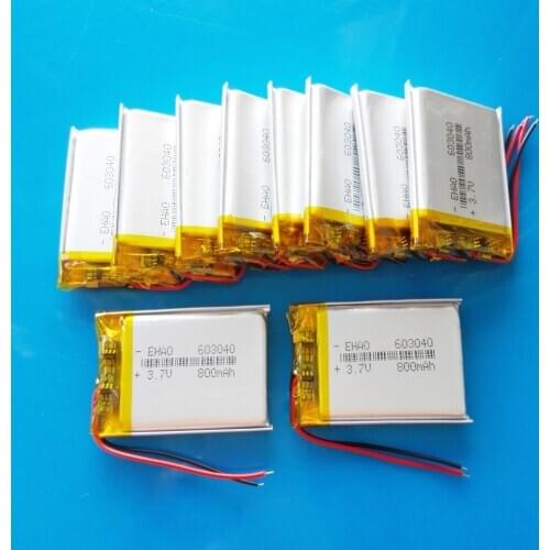 Lot 10 pcs 603040 3.7V 800mAh lipo polymer lithium ion rechargeable battery for MP4 GPS DVD bluetooth recorder E-book camera