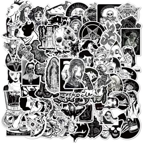 100 PCS Gothic Black and White Horror Skull Waterproof Sticker Skateboard Luggage Decoration Graffiti Toy Wholesale