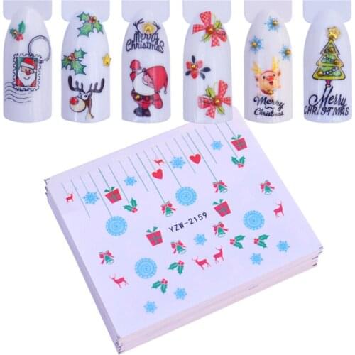 YWK 2021 Christmas Snowman Tree Boots Bells Deer Water Transfer Nail Art Sticker Decal Slider Manicure Wraps Tool Tips