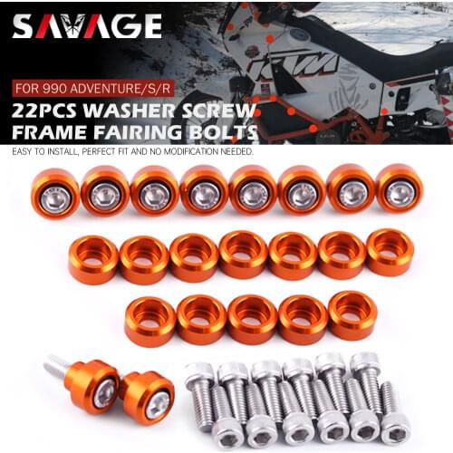 22pcs Front Fender Frame Fairing Bolts For 990 ADVENTURE/S/R 2006-2013 ADV Motorcycle Accessories Windscreen Washer Screw M6