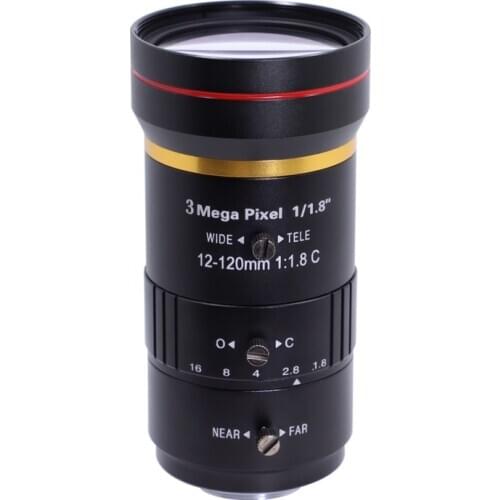 3.0Megapixel 12-120 mm manual Iris Varifocal C mount lens Low distortion FA lens