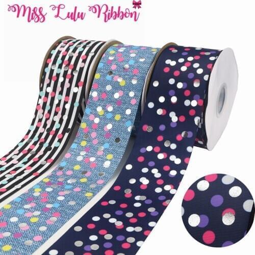 3 "75mm Geometric Series Dot Print Solid / Gradient / Stripe Holographic Ribbon DIY Decorative Accessories 50Yard /Roll