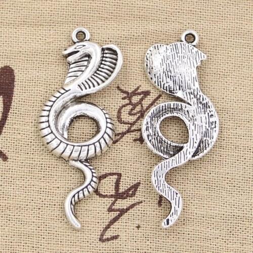 5pcs Charms King Cobra Snake 49x19mm Antique Pendant fit,Vintage Tibetan Bronze Silver color,DIY Bracelet Necklace