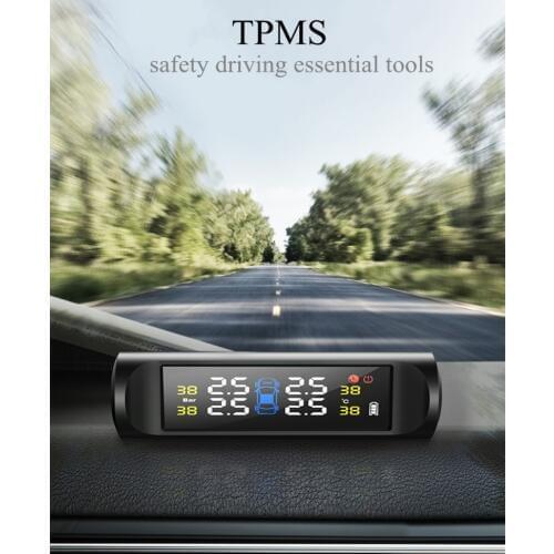 Wireless TPMS Solar Power LCD Tire Pressure Monitoring System 4 External Sensors